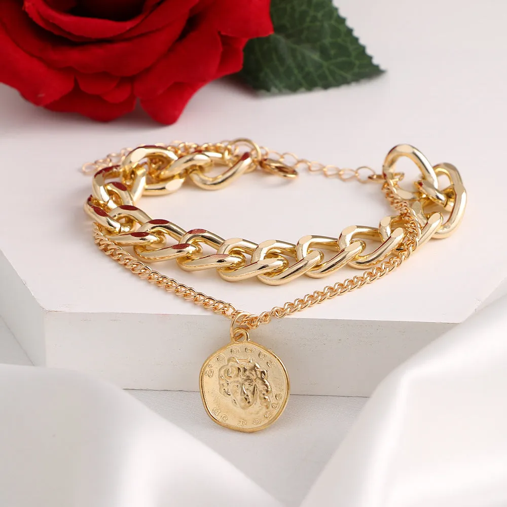 Han Fan Casual Unisex Style Portrait Alloy Pendant Anklet