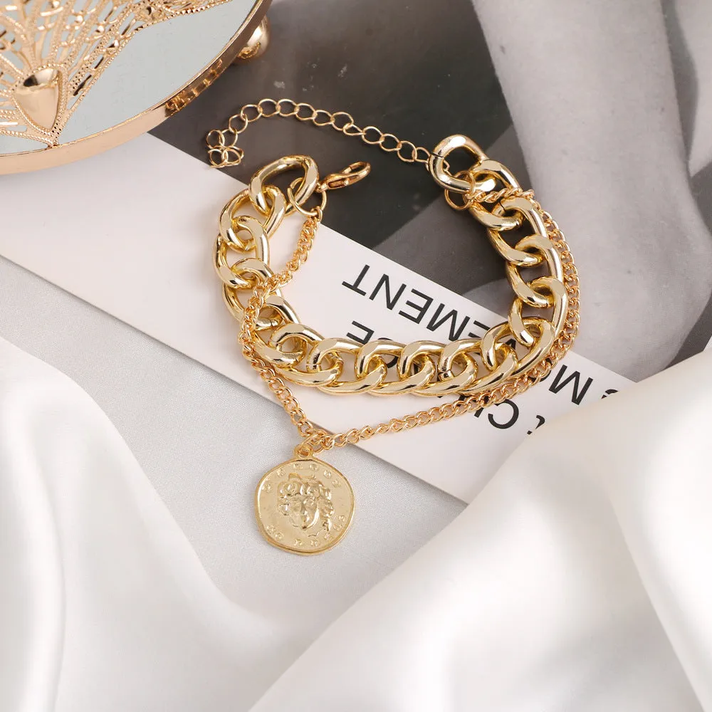 Han Fan Casual Unisex Style Portrait Alloy Pendant Anklet