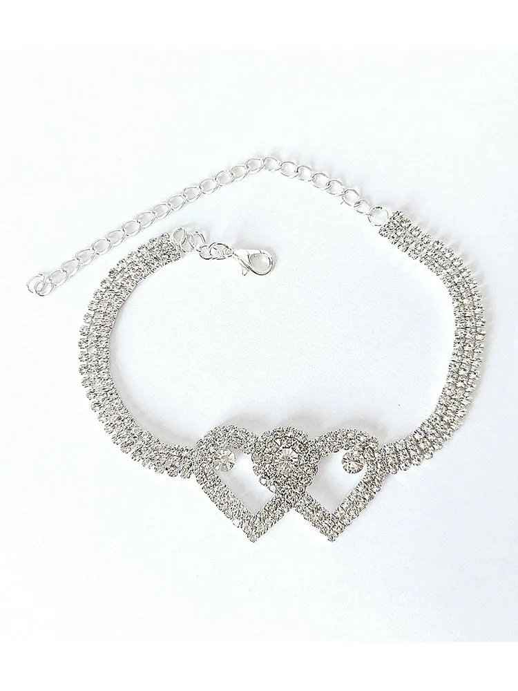 Heart Rhinestone Glitter Anklets