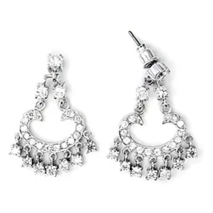 High-Polished 925 Sterling Silver Earrings with AAA Grade CZ in Clear for Women Clear Stone Color Style 6X267