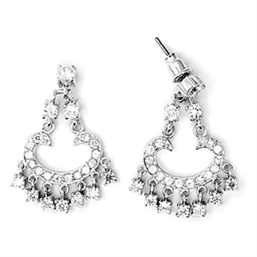 High-Polished 925 Sterling Silver Earrings with AAA Grade CZ in Clear for Women Clear Stone Color Style 6X267