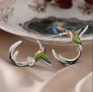 Humming Bird Silver Feather Multicolor Stud Earrings JLT12779