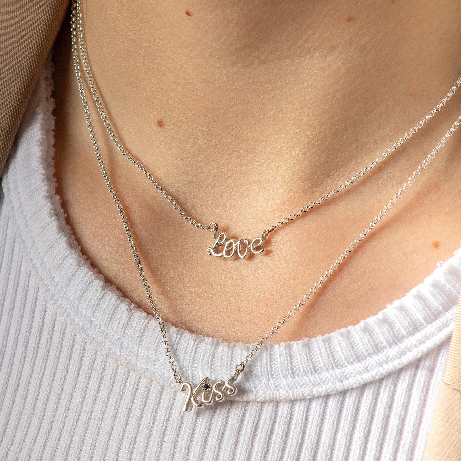 'Kiss' White Sapphire Luscious Letters Pendant