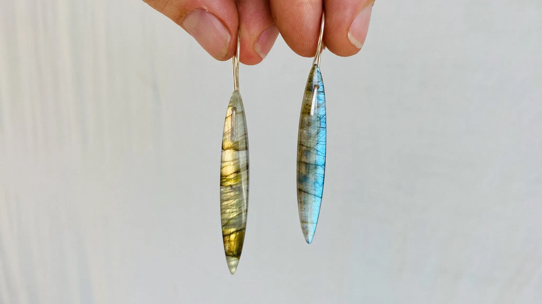 Labradorite Earrings. Sterling Silver. Asymmetrical. 0302