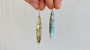 Labradorite Earrings. Sterling Silver. Asymmetrical. 0302