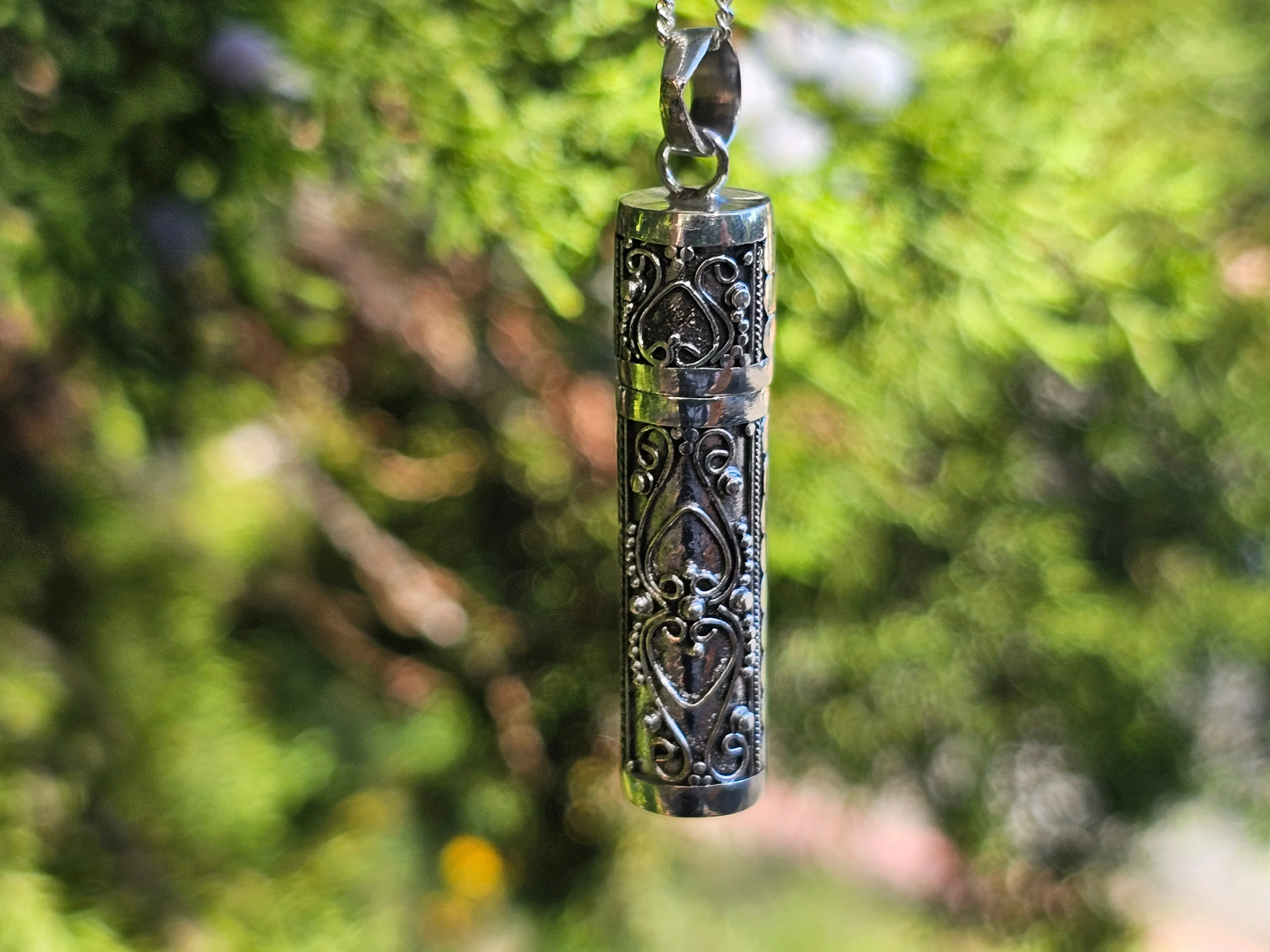 Large Double Heart Silver Keepsake Pendant Urn