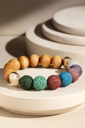 Lava Stone & Wood Bead Bracelet