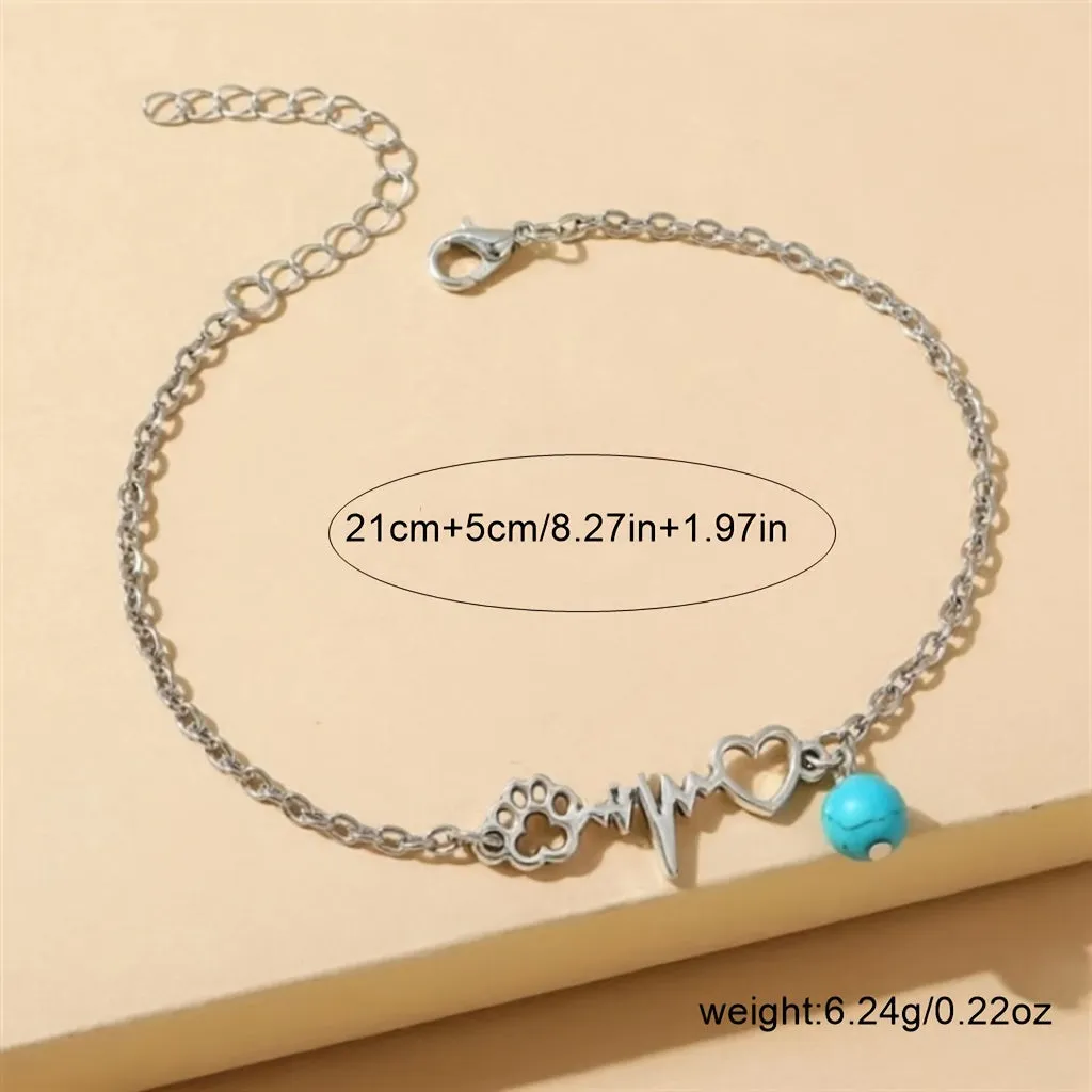 Love Heart ECG Ankle Bracelet  Elegant Foot Chain Jewelry