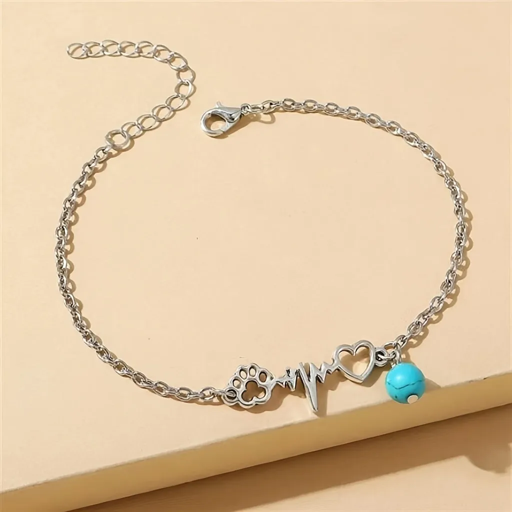 Love Heart ECG Ankle Bracelet  Elegant Foot Chain Jewelry