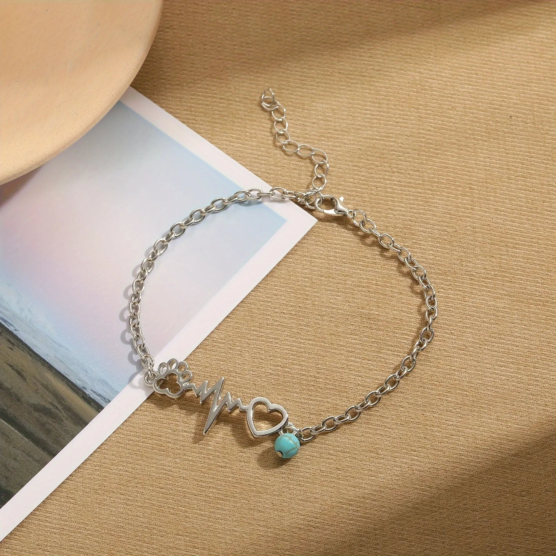 Love Heart ECG Ankle Bracelet  Elegant Foot Chain Jewelry