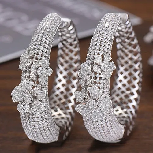 Luxury Hollow Flowers Cubic Zirconia Statement Big Hoops Earrings