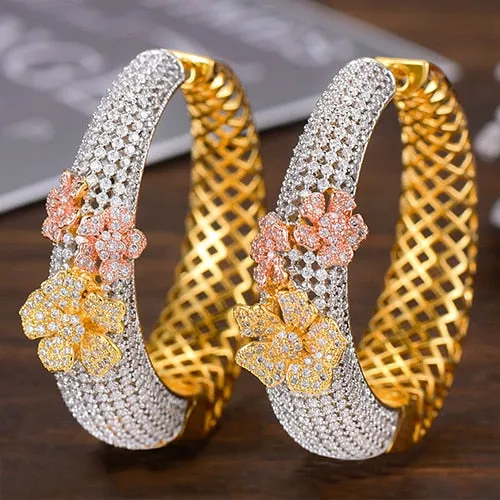 Luxury Hollow Flowers Cubic Zirconia Statement Big Hoops Earrings