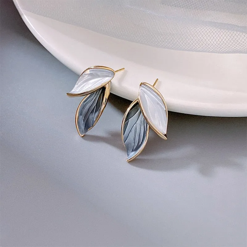 Metal Trendy Fresh Lovely Sweet Grey Leaf Stud