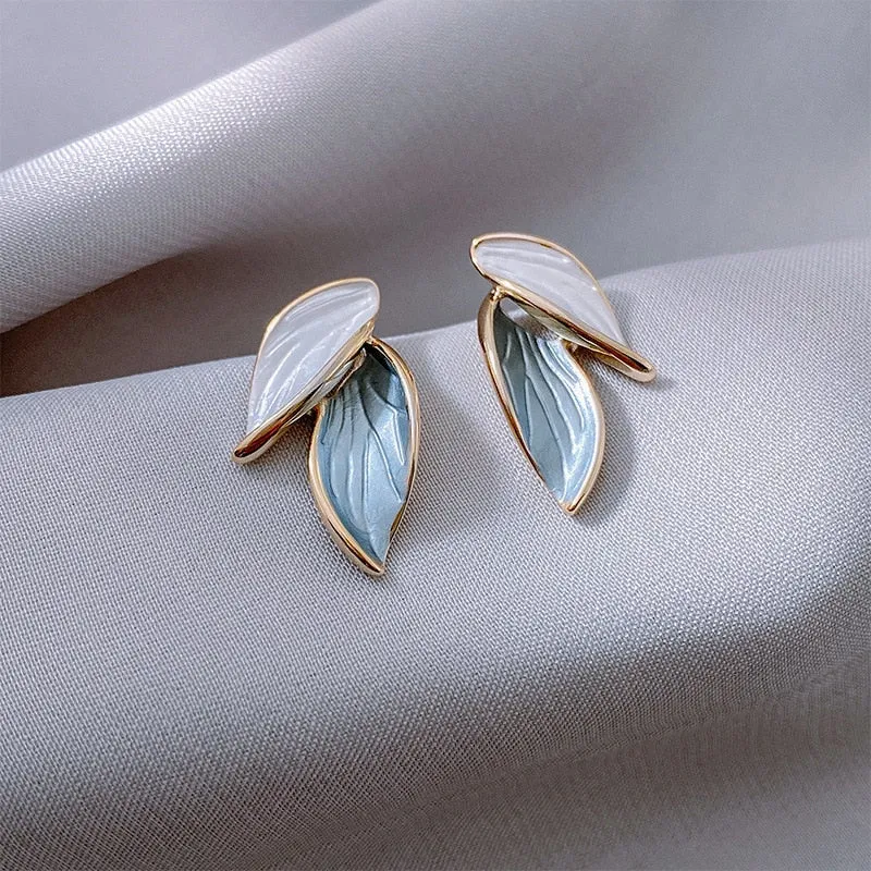 Metal Trendy Fresh Lovely Sweet Grey Leaf Stud