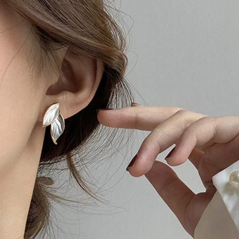 Metal Trendy Fresh Lovely Sweet Grey Leaf Stud