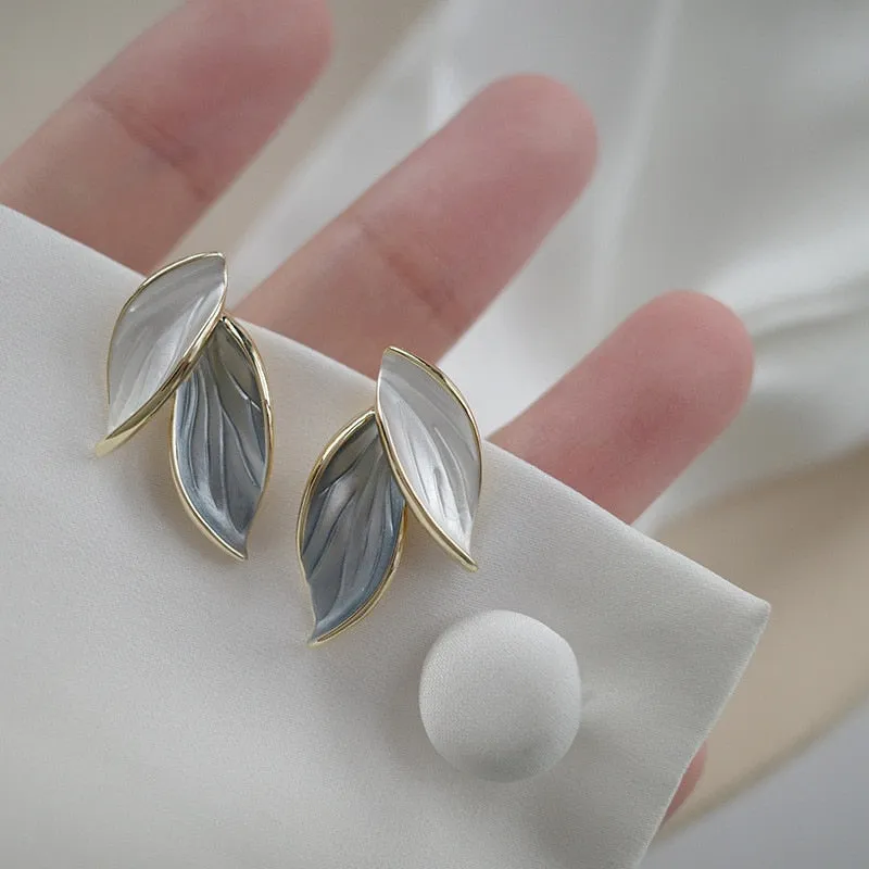 Metal Trendy Fresh Lovely Sweet Grey Leaf Stud