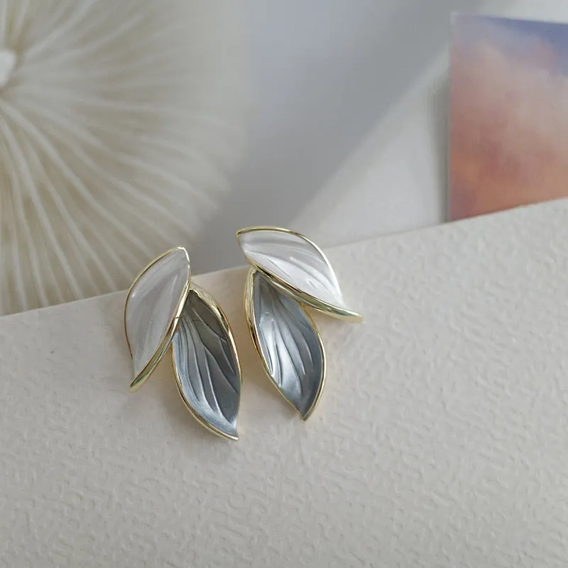 Metal Trendy Fresh Lovely Sweet Grey Leaf Stud