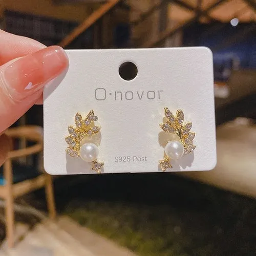 Metal Trendy Fresh Lovely Sweet Grey Leaf Stud
