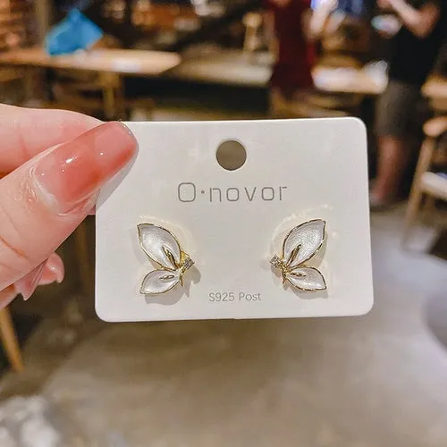 Metal Trendy Fresh Lovely Sweet Grey Leaf Stud