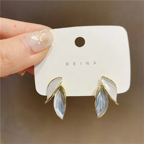Metal Trendy Fresh Lovely Sweet Grey Leaf Stud
