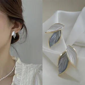 Metal Trendy Fresh Lovely Sweet Grey Leaf Stud