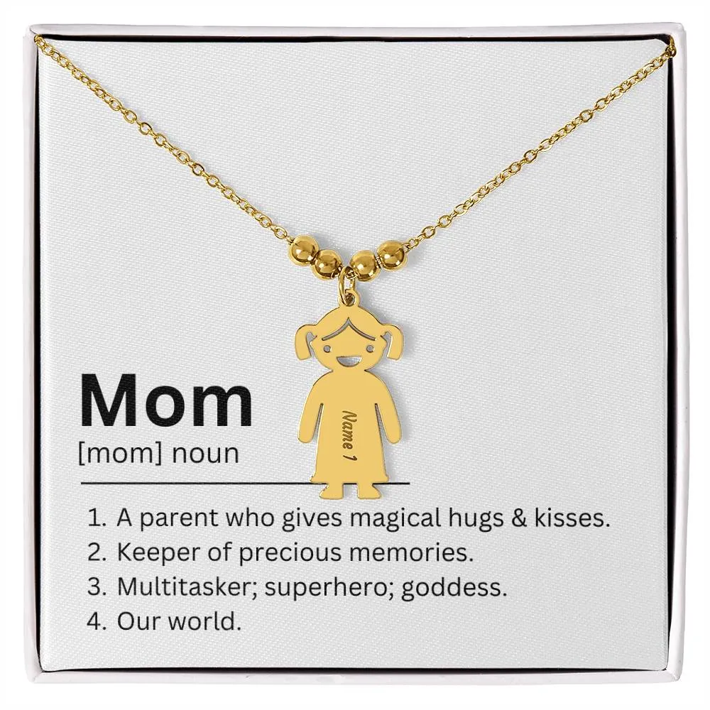 Mom Definition, Magical Hugs And Kisses Custom Engraved Kid Charm Necklace