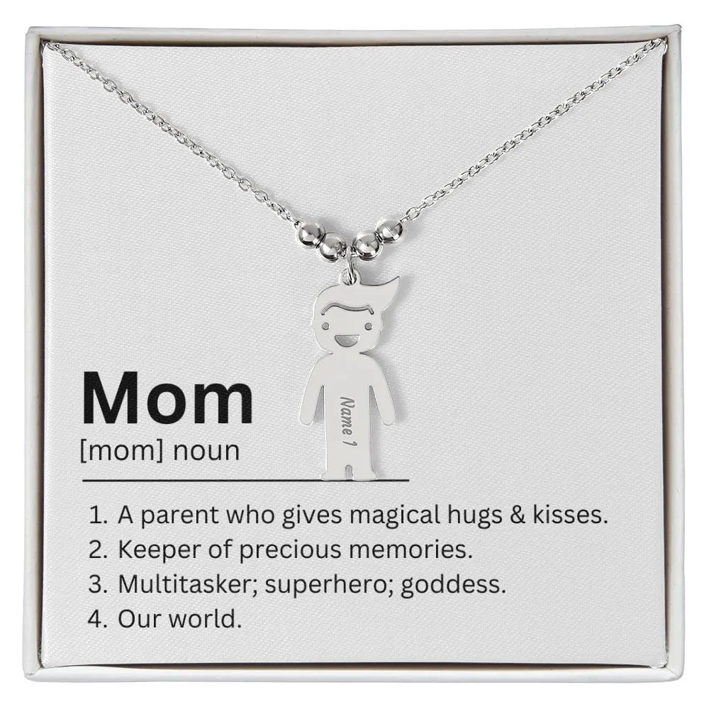 Mom Definition, Magical Hugs And Kisses Custom Engraved Kid Charm Necklace