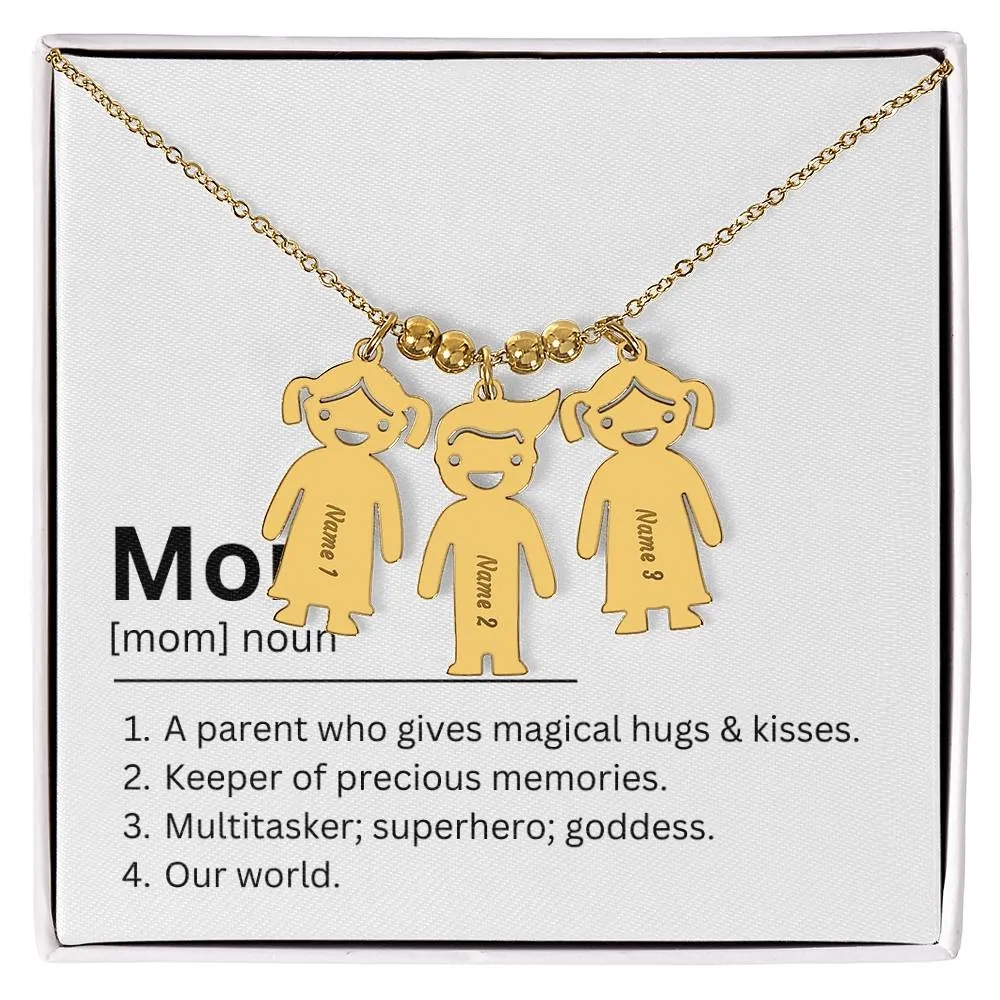 Mom Definition, Magical Hugs And Kisses Custom Engraved Kid Charm Necklace