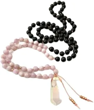Natural Kunzite and Black Tourmaline 6mm 108 Mala Beads, Spiritual, Meditation Beads, Reiki, Japa Mala, Buddhist Prayer Beads, Yoga Bracelet, healing beads LKMALA-RRGU-2083