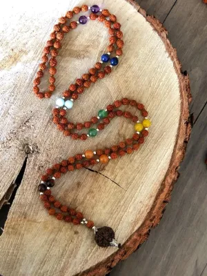 Natural Rudraksha, 7Chakra 8mm 108 Mala Beads, Spiritual, Meditation Beads, Reiki, Japa Mala, Buddhist Prayer Beads, Yoga Bracelet, healing beads LKMALA-RRGU-3544