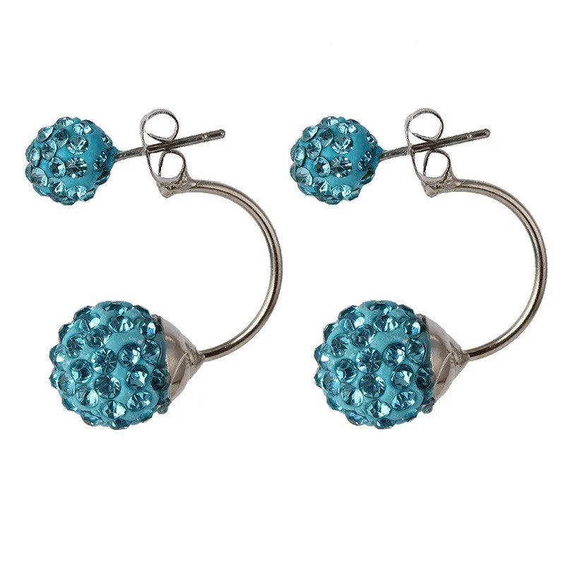 New Double Side Earrings Fashion Crystal Disco Ball Shamballa Stud Earrings For Women Bottom Is Stainless Steel Top Quality