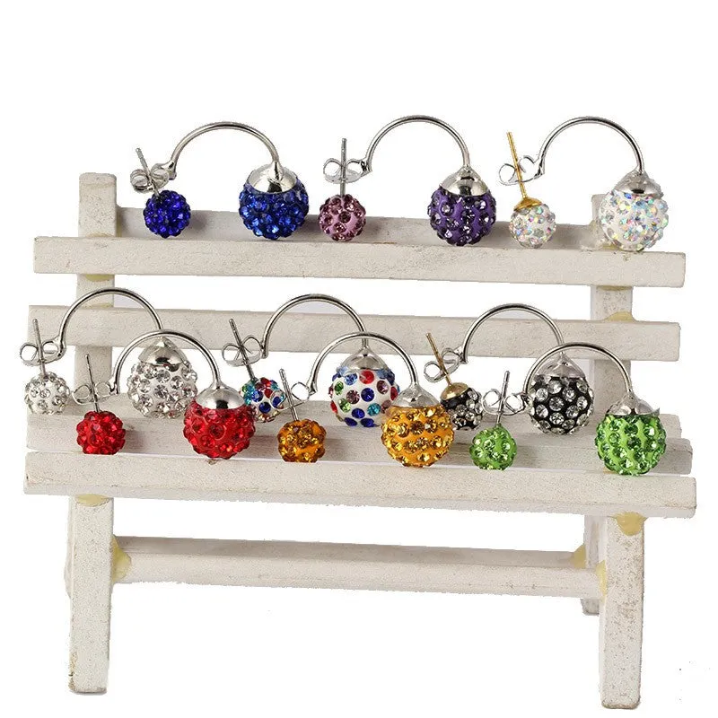 New Double Side Earrings Fashion Crystal Disco Ball Shamballa Stud Earrings For Women Bottom Is Stainless Steel Top Quality