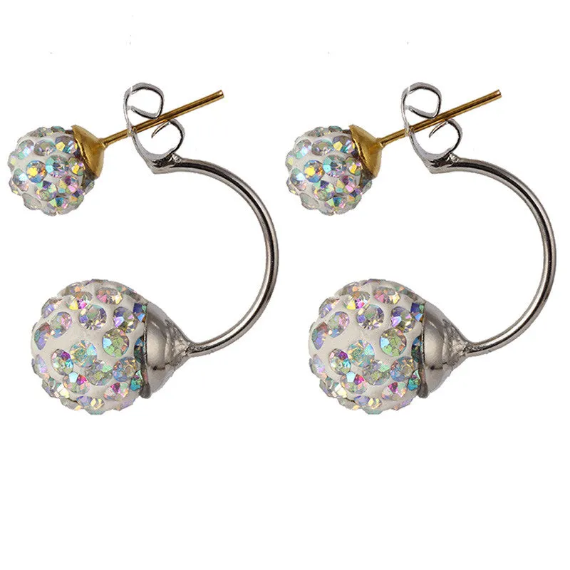 New Double Side Earrings Fashion Crystal Disco Ball Shamballa Stud Earrings For Women Bottom Is Stainless Steel Top Quality