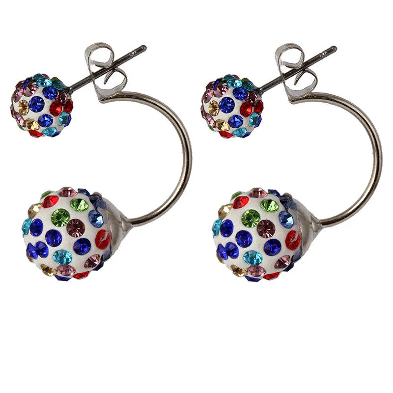 New Double Side Earrings Fashion Crystal Disco Ball Shamballa Stud Earrings For Women Bottom Is Stainless Steel Top Quality