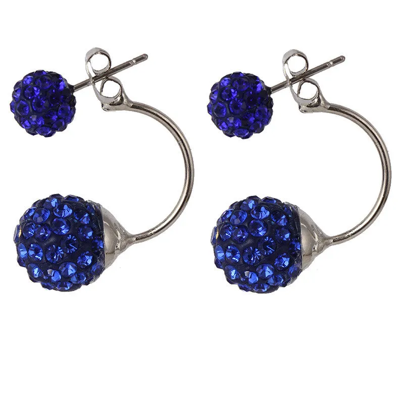 New Double Side Earrings Fashion Crystal Disco Ball Shamballa Stud Earrings For Women Bottom Is Stainless Steel Top Quality