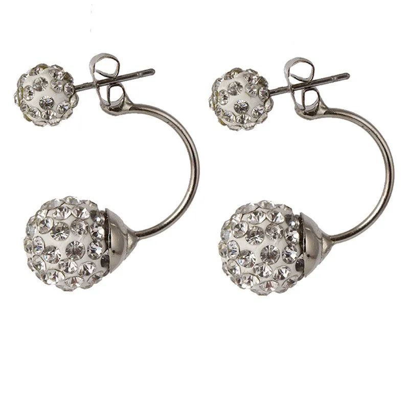 New Double Side Earrings Fashion Crystal Disco Ball Shamballa Stud Earrings For Women Bottom Is Stainless Steel Top Quality
