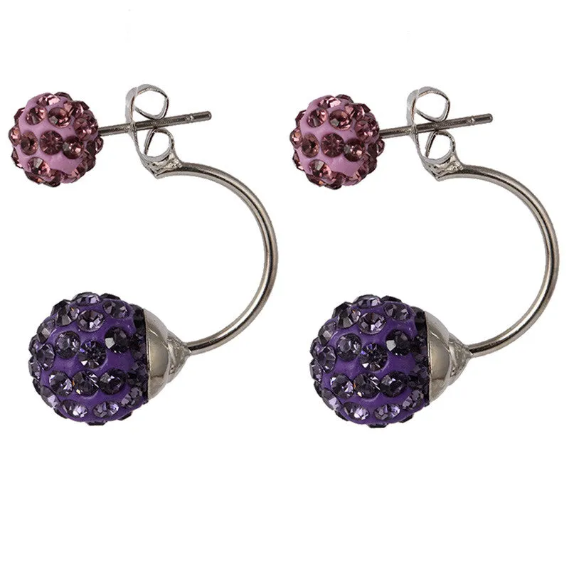 New Double Side Earrings Fashion Crystal Disco Ball Shamballa Stud Earrings For Women Bottom Is Stainless Steel Top Quality