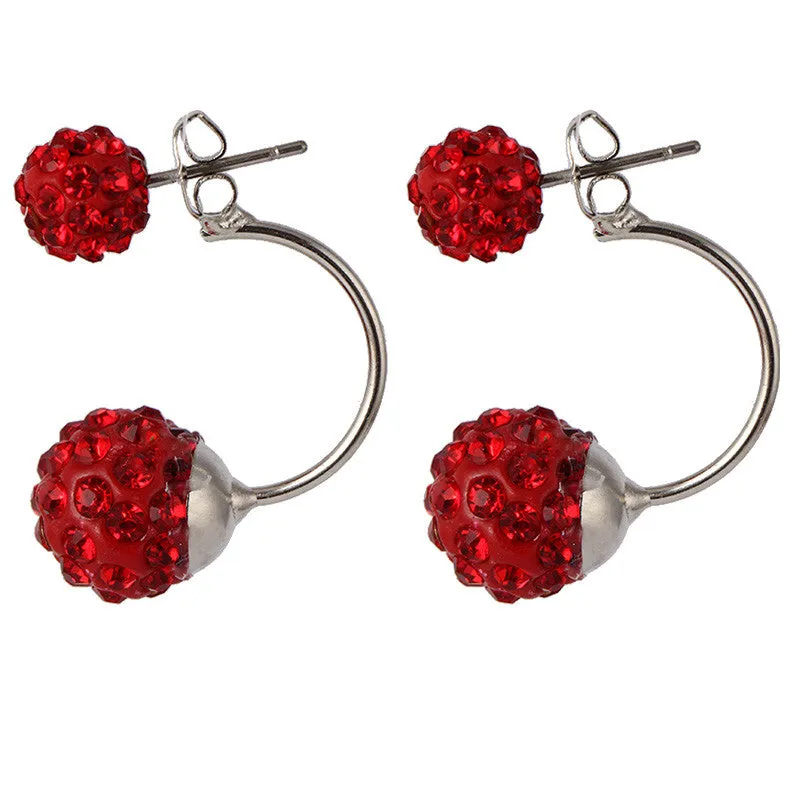 New Double Side Earrings Fashion Crystal Disco Ball Shamballa Stud Earrings For Women Bottom Is Stainless Steel Top Quality
