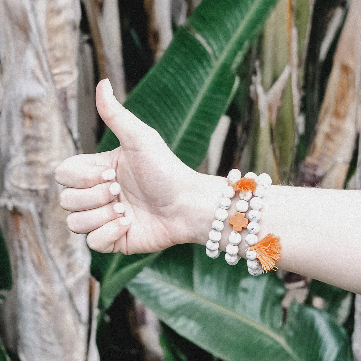 Orange and Ivory Cross Bracelets with Tassels