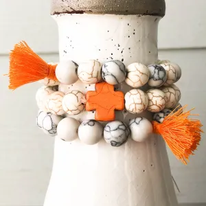 Orange and Ivory Cross Bracelets with Tassels