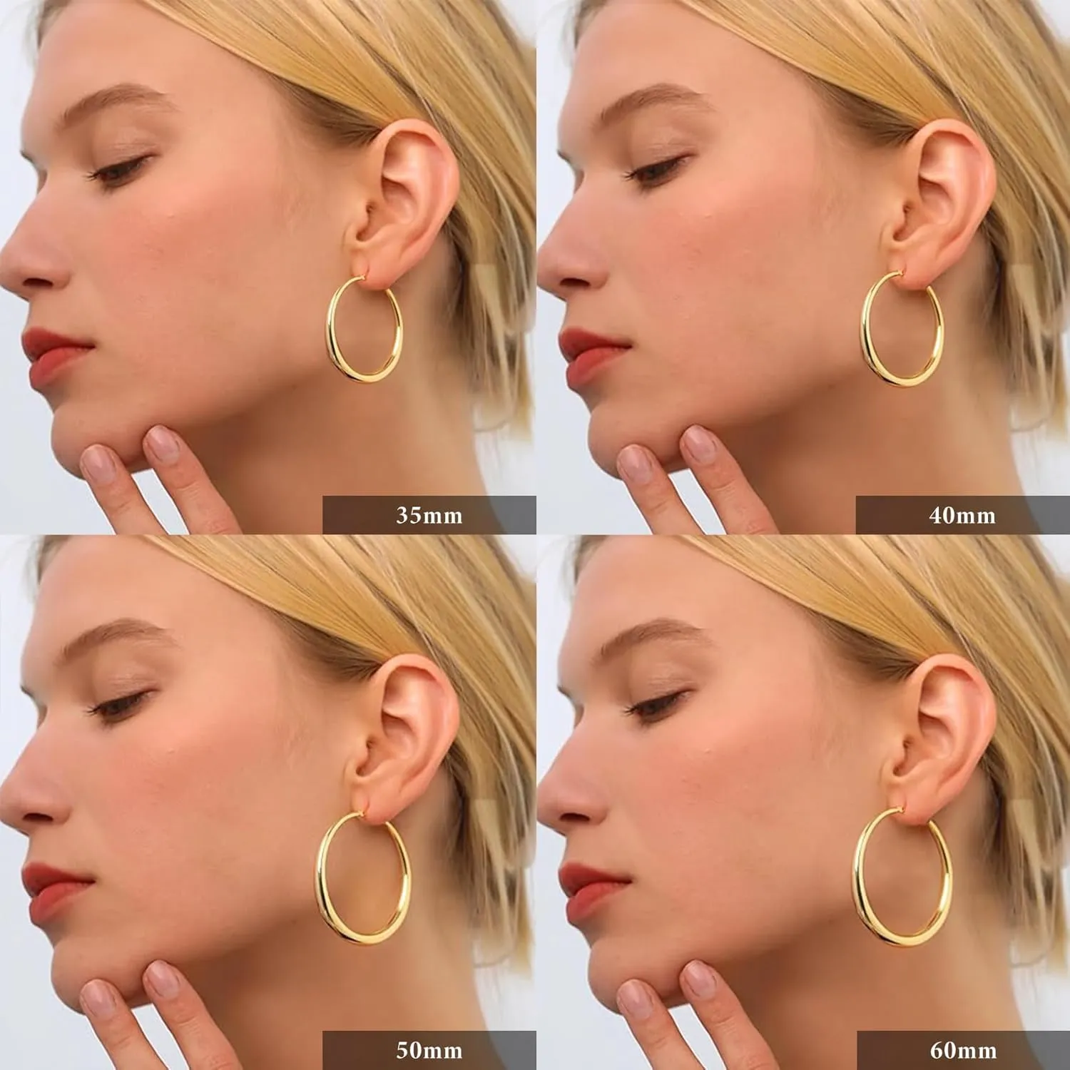 PABBEU S925 Sterling Silver Hoop Earrings Large Silver Hoop Earrings for Women Hypoallergenic Lightweight Big Thick Silver Hoop Earrings for Women Girls 35/40/50/60/70mm