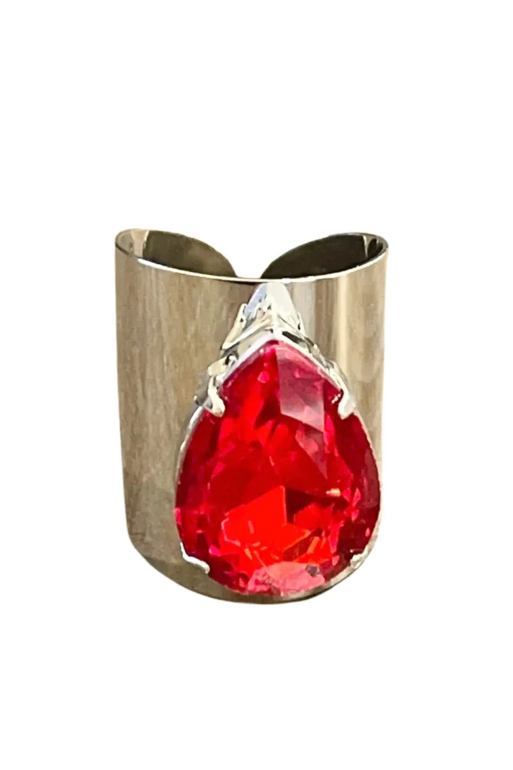 Pink Panache Red Teardrop Silver Adjustable Ring