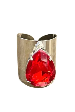 Pink Panache Red Teardrop Silver Adjustable Ring