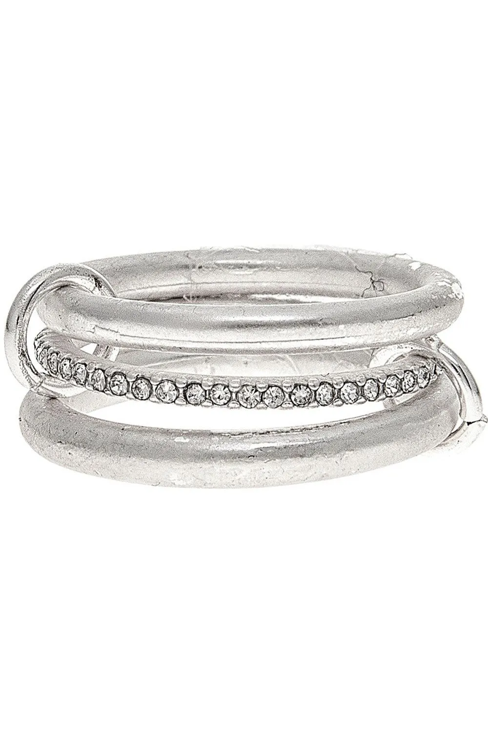Rain Jewelry Silver Crystal Three Piece Attached Band Size 7 Ring