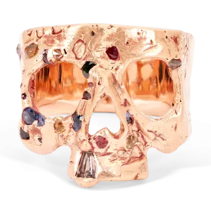 Rainbow Confetti Skull Ring in Rose - Made to Order