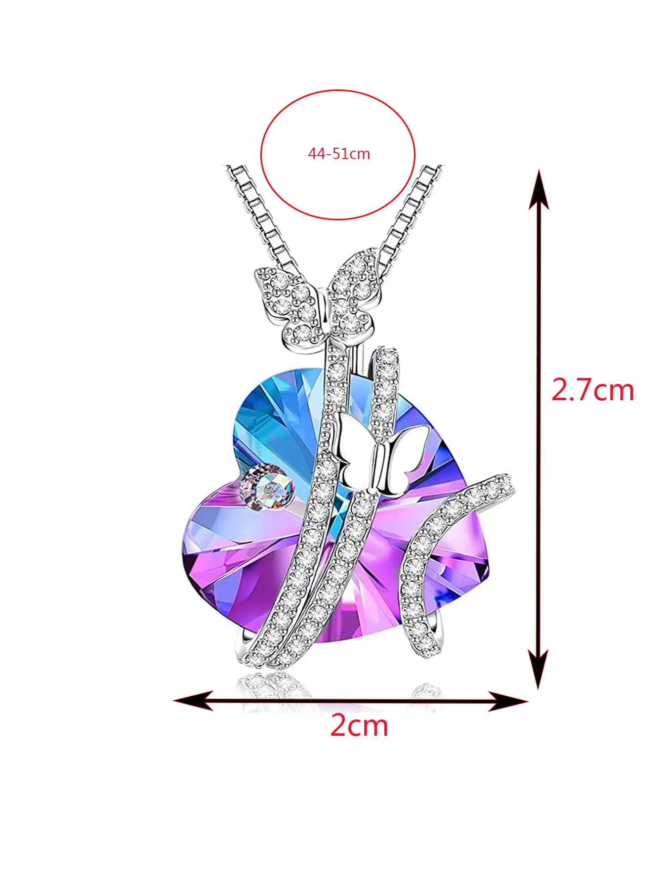 Rhinestone Butterfly Pendant Necklace Elegant Fashion Creative Heart Shape
