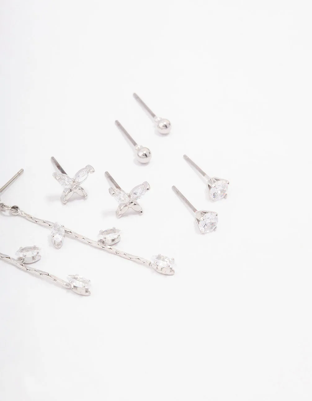Rhodium Cubic Zirconia Butterfly & Petal Earring 4-Pack
