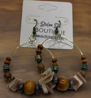Rock Bead & Wooden Beaded Hoop Earrings