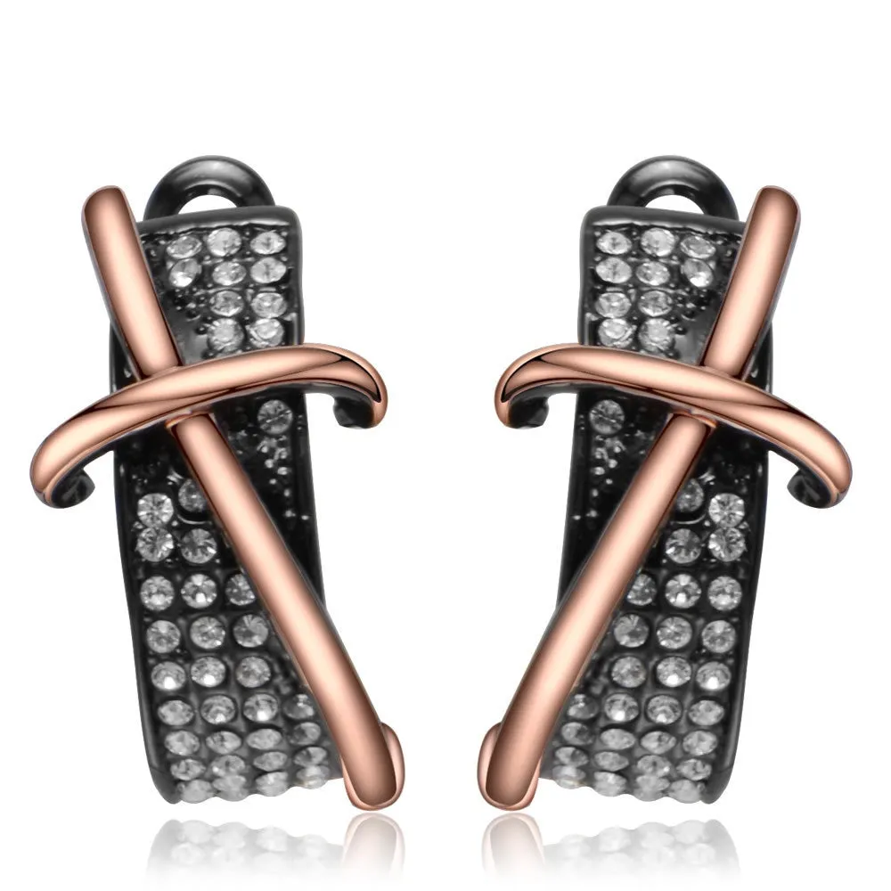 Rose Gold/Gun Plated Cross Rhinestone Crystal Hoop Earrings Women Gift New for Newest Woman Earrings Fashion