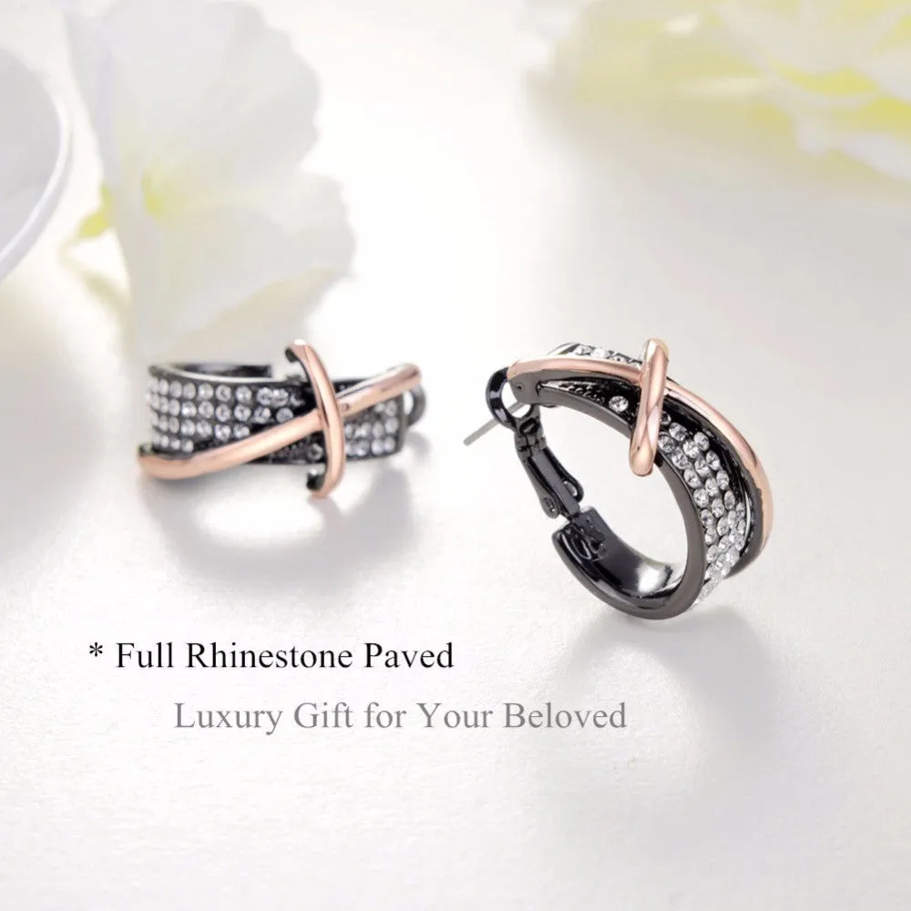 Rose Gold/Gun Plated Cross Rhinestone Crystal Hoop Earrings Women Gift New for Newest Woman Earrings Fashion